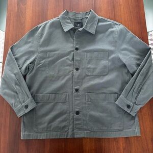 H&M Mens Dusty Blue Green Chore Coat Overshirt Jacket XL Cotton Utility Workwear